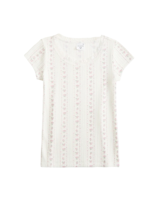 Abercrombie & Fitch kids New w/tags cream floral lace trim pointelle tshirt, 9-10 years