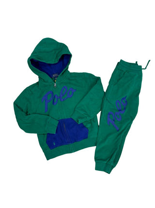 Polo Ralph Laure Two piece set with hooded zip-up sweatshirt and sweatpants, blue and green , 5 years