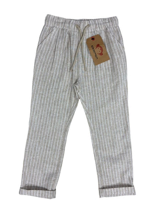 Appaman Beige and White Drawstring Cuffed Pinstripe Pants, 6 years