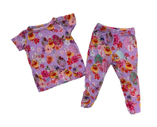 Posh Peanut Tee and Pants Pajama Set, Florals on Purple, 12-18 months