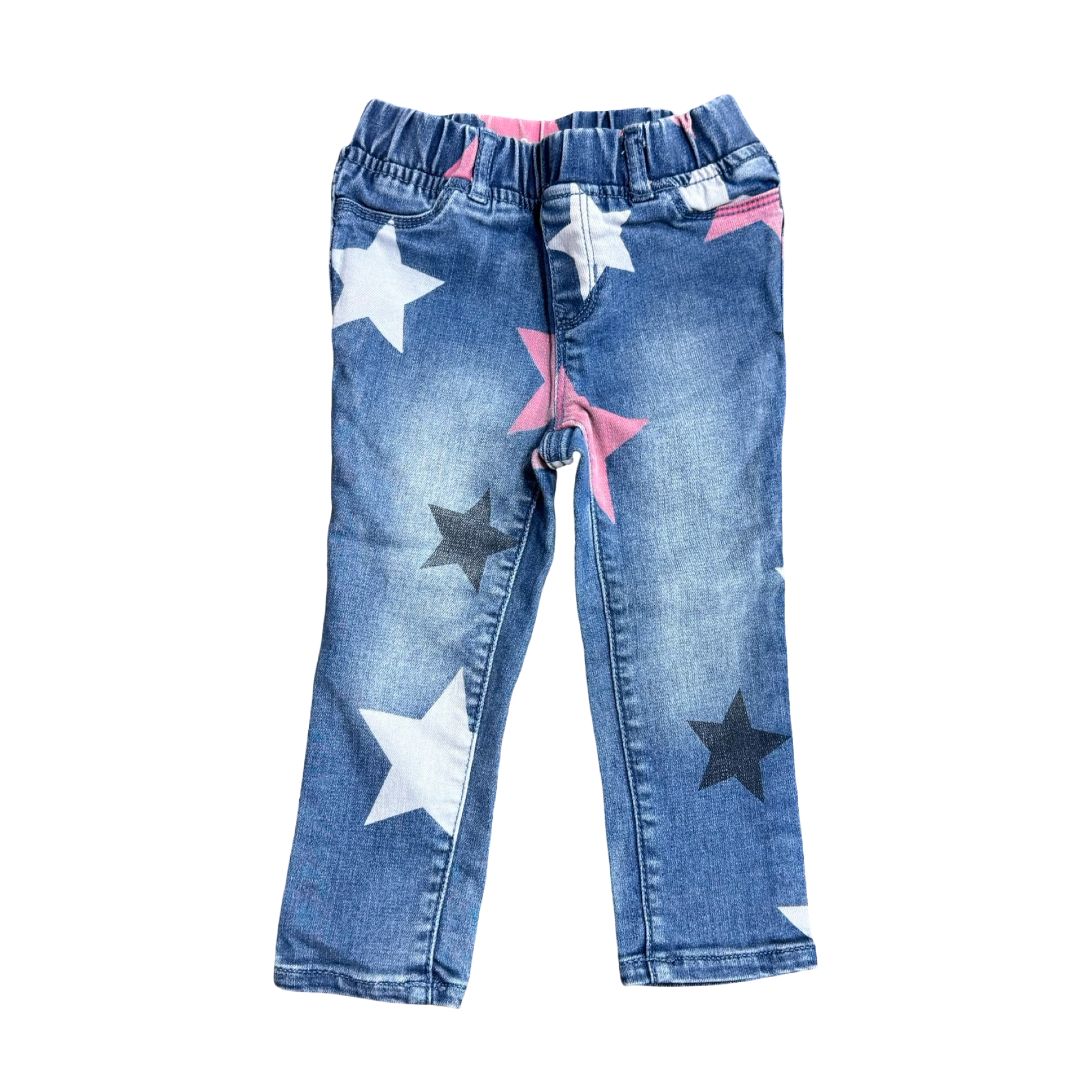 Baby Gap Elastic Waist Jeans with Pink, White and Black Stars, 2 years