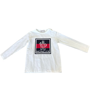 Moncler White w/square logo motif long sleeve, 3-4 years