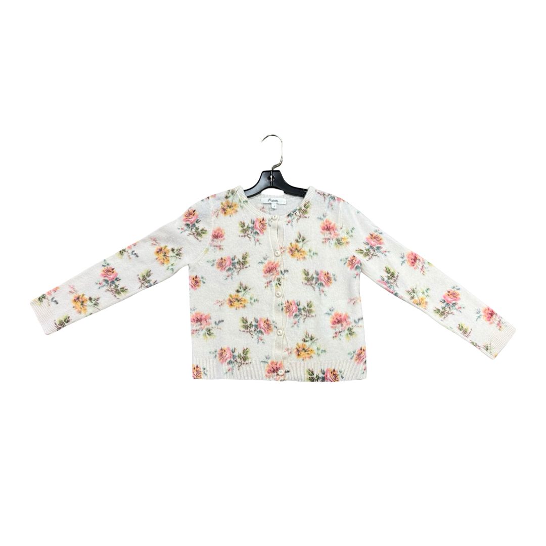 Bonpoint Cashmere Cream Cardigan with Florals, 8 years