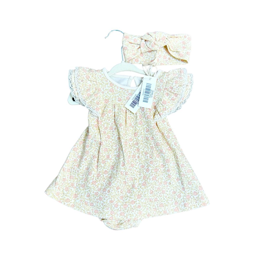 Quincy Mae Flutter dress with knotted headband new with tags, 3-6 months