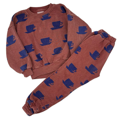 Bobo Choses rust w/blue cups sweat set, 6-7 years