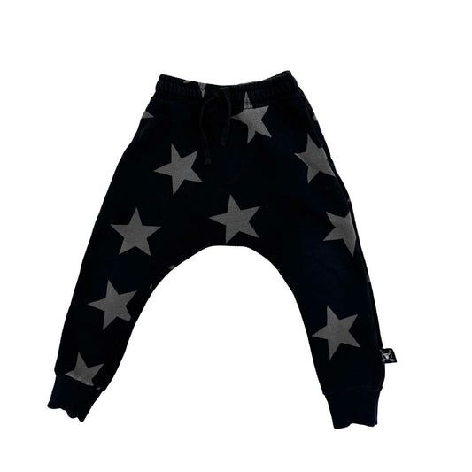 Nununu black w/grey star sweatpants, 3-4 years