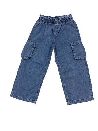 H&M Wide Leg Cargo Blue Jeans, 4-5 years