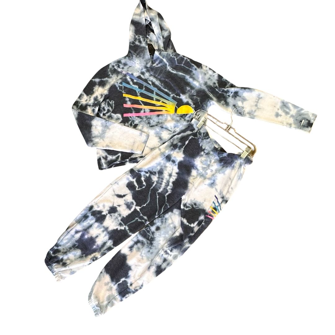 Firehouse blue tie dye w/rainbow sweat set, large