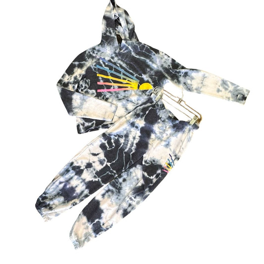 Firehouse blue tie dye w/rainbow sweat set, large