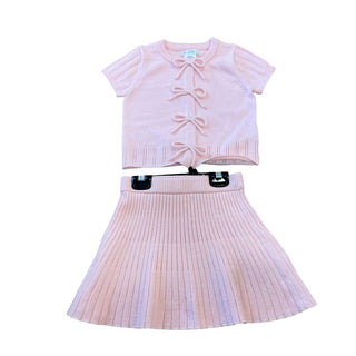 Max Studio Pink Knit Sweater and Skirt Set with Headband, 4 years