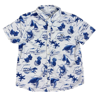 Vineyard Vines Seashore Creatures Print Button Down Shirt in Blue and White, 6 years