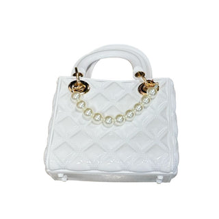No Name White Plastic Purse with Pearl-like Detail and Shoulder Strap, o/s