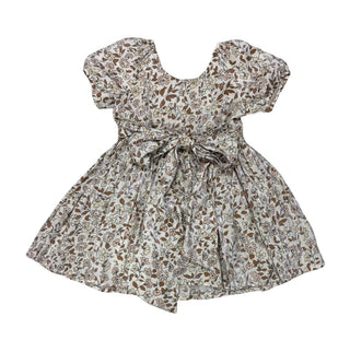 Noralee Brown and Cream Floral Patterned Dress with Metallic Threading and Bow Detail, 2 years