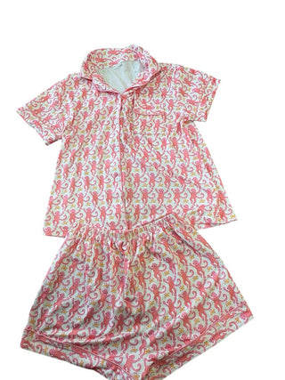 No Name Pink pajama short set with monkey, medium