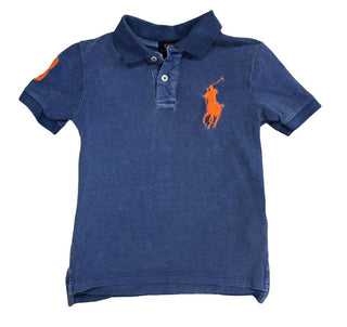 Polo Ralph Lauren Solid Blue Polo Shirt with Orange Logo and Embroidery , 5 years