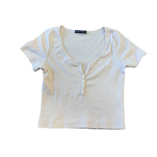 Brandy Melville Pink and White Striped Henley T-Shirt, o/s