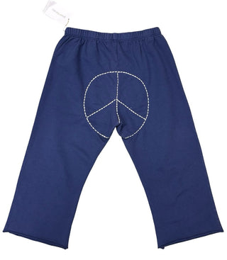 Go gently baby Blue Wide Leg Pants with Peace Sign Embroidery, 6 years