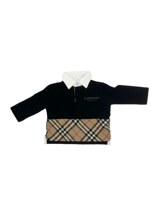 Burberry Black Polo with Burberry Check, 6 months