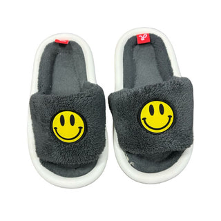No Name Grey Slides with Smiley Patch, 1.5 big kid