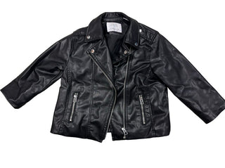 Zara Black Faux Leather Zip Up Jacket, 4-5 years