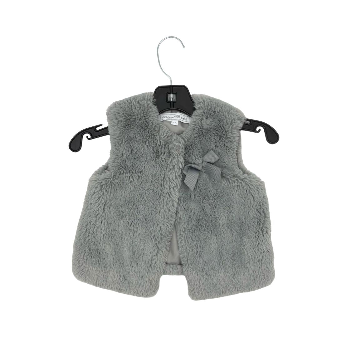 Tartine et Chocolat Grey Furry Vest with Bow, 2 years