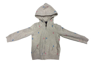 Polo Ralph Lauren Beige Hooded Zip-up Sweatshirt with Pink and Blue Logo Pattern, 4 years