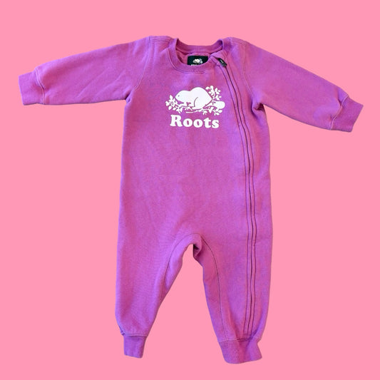 Roots Baby Fuschia fleece one piece, 12-18m