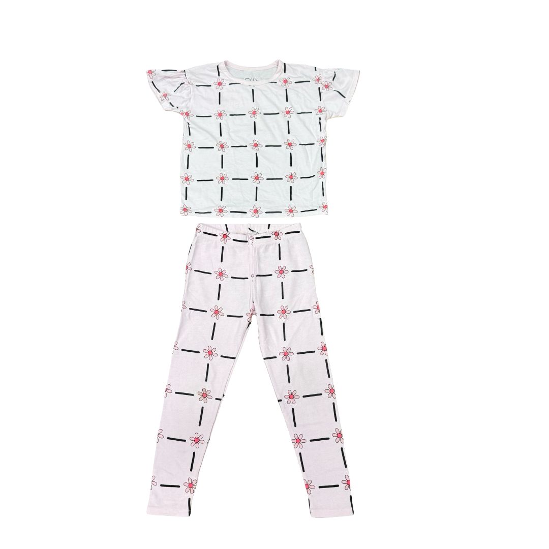 Chaser Pink with Flower Short Sleeve Shirt and Long Pant Set, 6 years