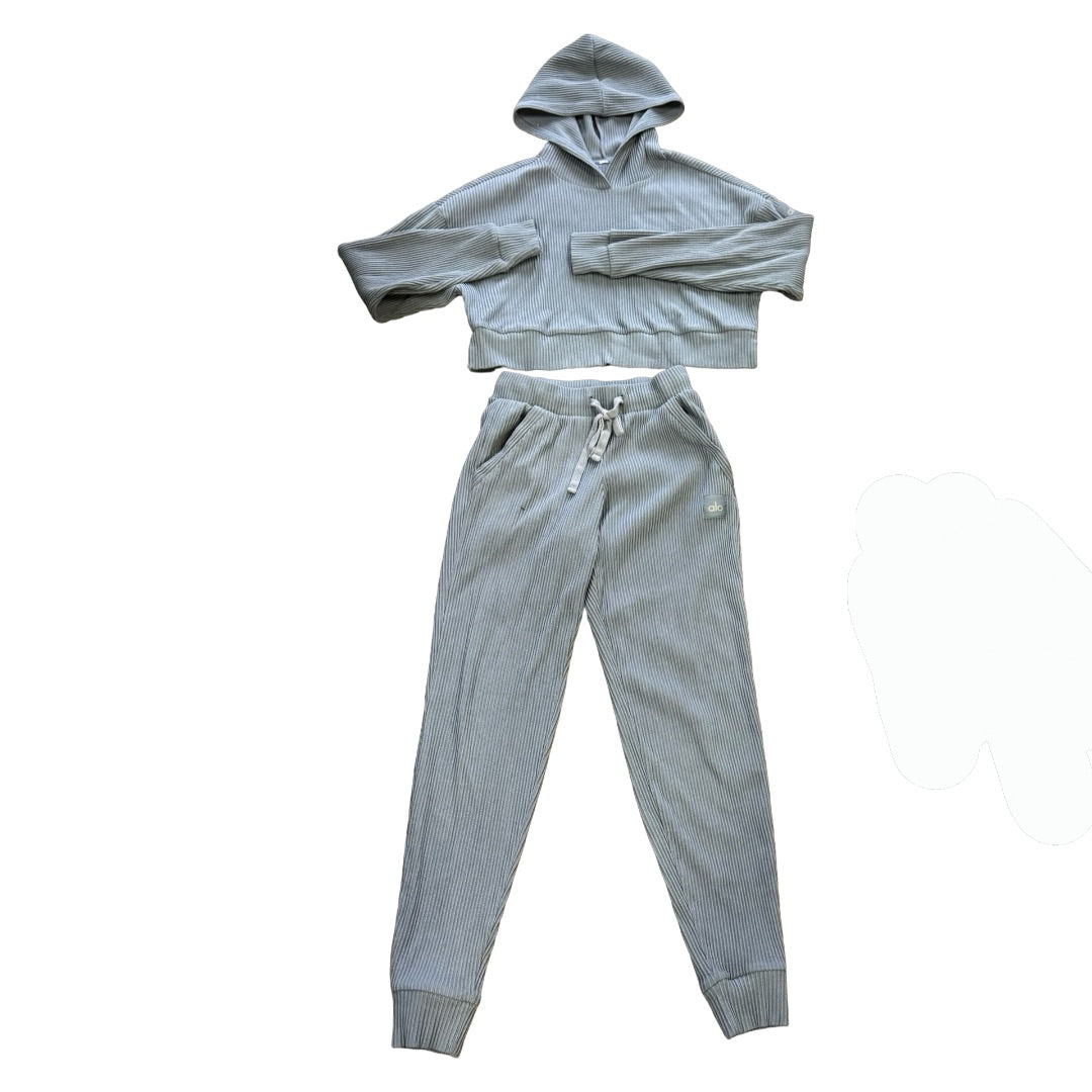 Alo Antique blue ribbed crop sweatshirt/pant set, Women’s small