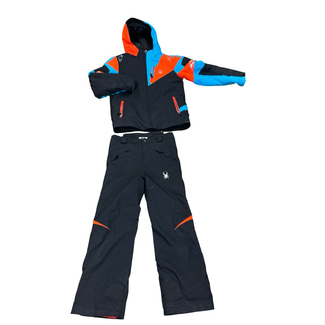 Spyder Orange, Blue, and Black Spyder Snowpants and Jacket Set, 14 years
