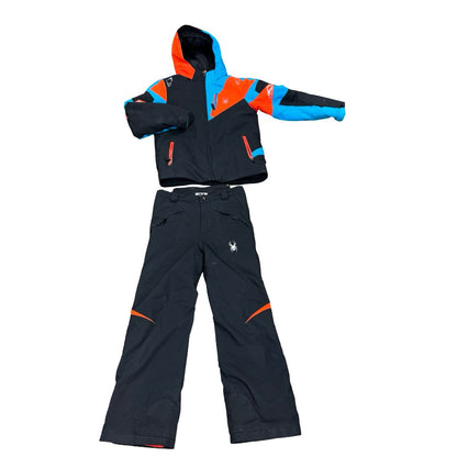 Spyder Orange, Blue, and Black Spyder Snowpants and Jacket Set, 14 years