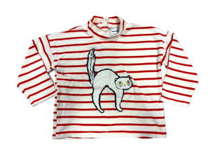 Mini Rodini Velour Sweater with Stripes and White Cat, 5-7 years