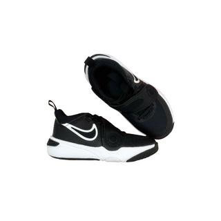 Nike Black/White Team Hustle Running Shoes with Velcro, 1 big kid