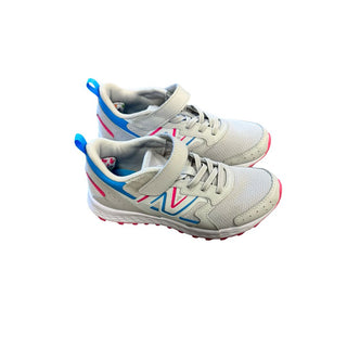 New Balance Grey, Pink, Blue bungee straps with Velcro Shoes, 3 big kid