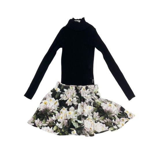 Molo Black Long Sleeve Turtle Neck with Floral Skirt Set, 2 years