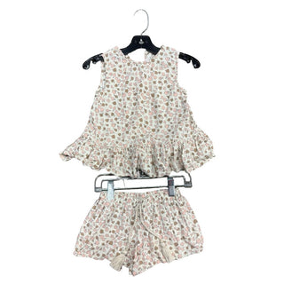 Rylee + Cru Beige with florals Tank Top with Peplum and Short Set, 4-5 years