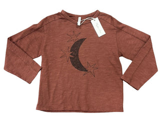 Rylee + Cru Brown Longsleeve Tee with Moon and Star Graphics, 4-5 years