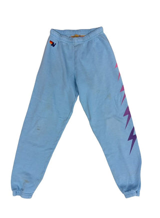 Aviator Nation Light Blue Sweatpants with Multicoloured Lightning Graphics, xs womens
