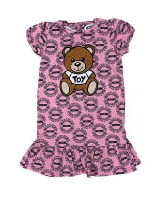 Moschino Logo and Bear Pink Dress with Ruffle Hem, 2-3 years