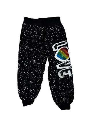 Flowers by Zoe Black Star Pattern Sweatpants with LOVE Graphic, 6 years