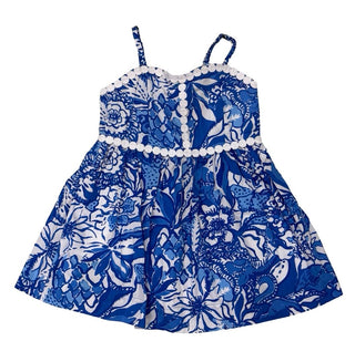 Lilly Pulitzer Blue and White Tropical Flower Print Dress , 2 years