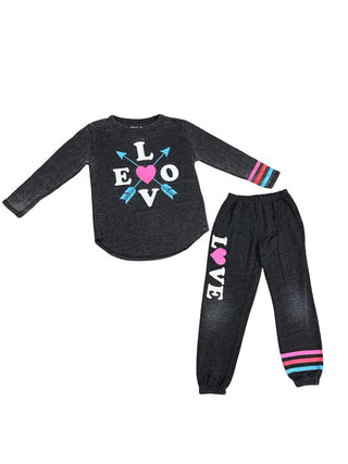 Chaser Longsleeve tee and Sweatpants Charcoal Set with LOVE and Stripes Graphics, 6 years