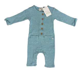 Wilson + Frenchy Blue Waffle Knit Onesie with Pockets, 0-3 months