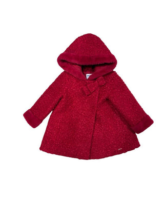 Mayoral Boucle Red Coat with Bow Detail and Hood, 18 months