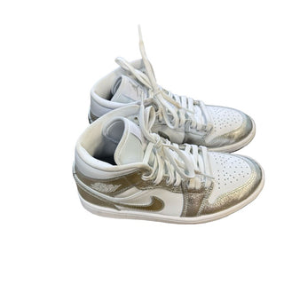 Nike Air Jordan 1 Mid SE White and Metallic Silver, 7 big kid