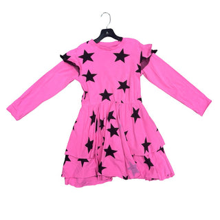 Nununu Hot Pink w Black Star Long Sleeve Dress, 8-9 years