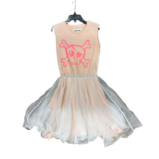 Nununu Light Pink Dress with Tutu Skirt and Hot Pink Skull, 4-5 years