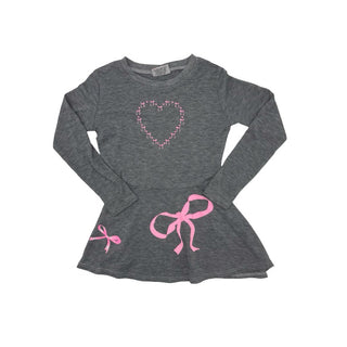 Firehouse Grey Long Sleeve Dress with Pink Bows, 2-3 years