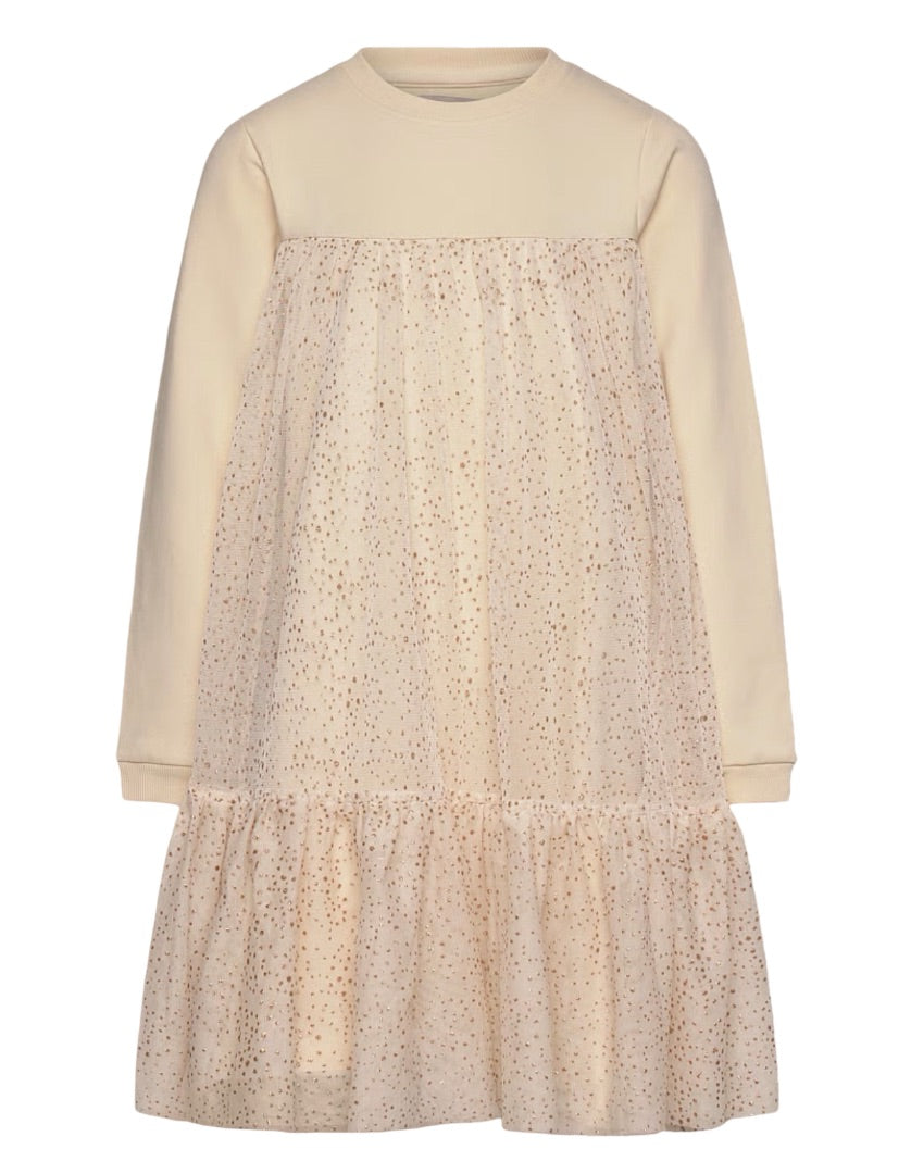 Hutteli Hut Cream/gold polka dot tulle dress, 6 years