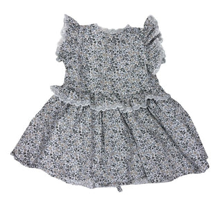 Noralee Blue and Beige Floral Dress with Lacy Ruffles, 2 years